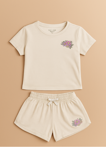 🌼 Blossom Beige Girls' Summer Set – Just Do It Edition 🌼