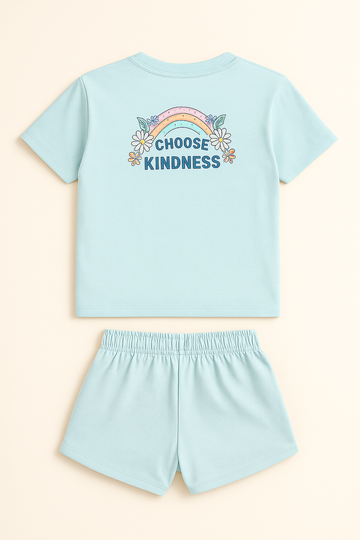 “Choose Kindness” Pastel Blue Girls’ Summer Set