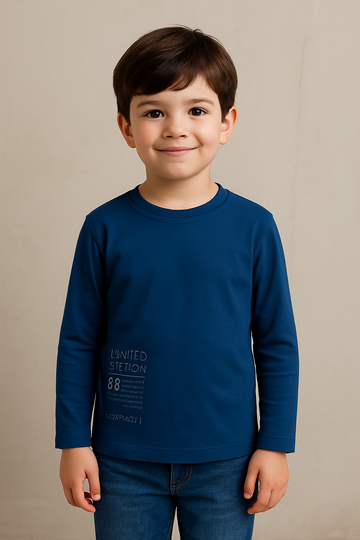 Boys' Navy Blue Long Sleeve “Limited Edition” Cotton T-Shirt
