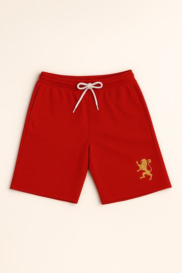 Men's Crimson Athletic Shorts with Gold Lion Crest