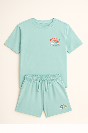 🌈 Mint Green “Good Vibes Everywhere” Kids Co-ord Set