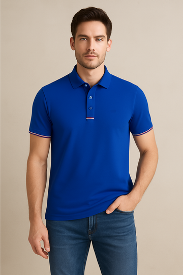 Men's Classic Royal Blue Polo Shirt with Tricolor Trim