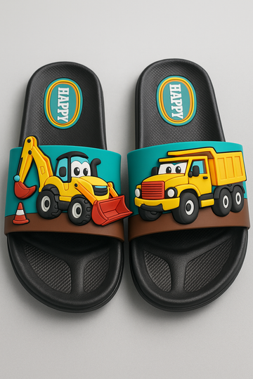 "Kids' Happy Construction-Themed Slide Sandals"
