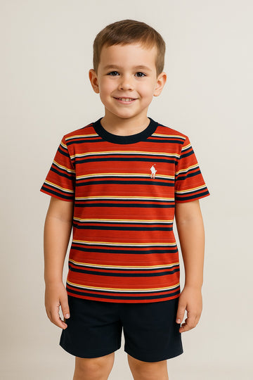 Boys' Striped T-Shirt & Solid Shorts Set – Casual Summer Wear