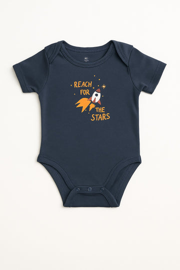 Baby Boys' Navy Blue Bodysuit – "Reach for the Stars" Rocket Print