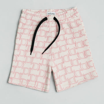 Kids' Designer-Inspired Monogram Shorts – Soft Pink & White with Drawstring