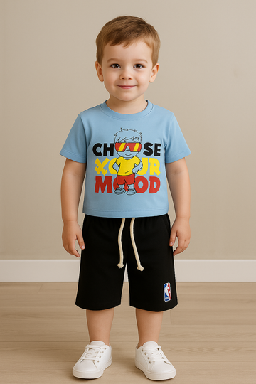 "Choose Your Mood" Boys Summer Outfit – T-Shirt and Shorts Set