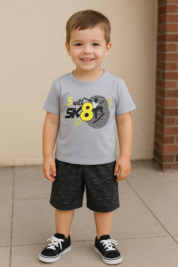 "SK8 Adventure" Boys Graphic T-Shirt & Shorts Set – Skateboarding Style