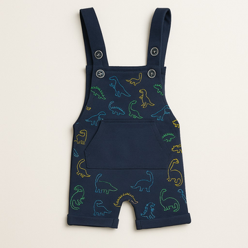Navy Blue Dinosaur Embroidered Baby Romper