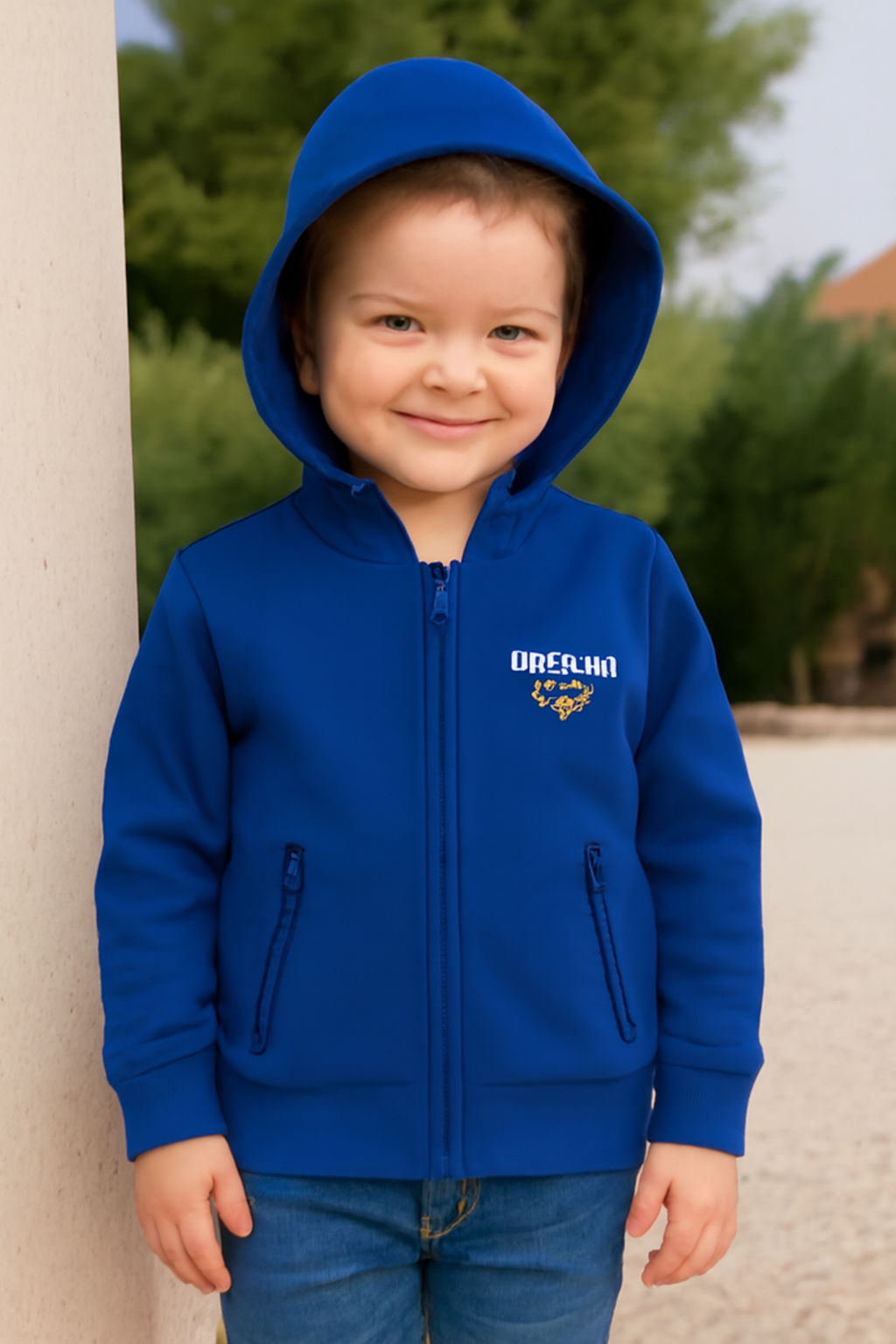 Boys' Blue Zip-Up Hoodie with Logo Design
