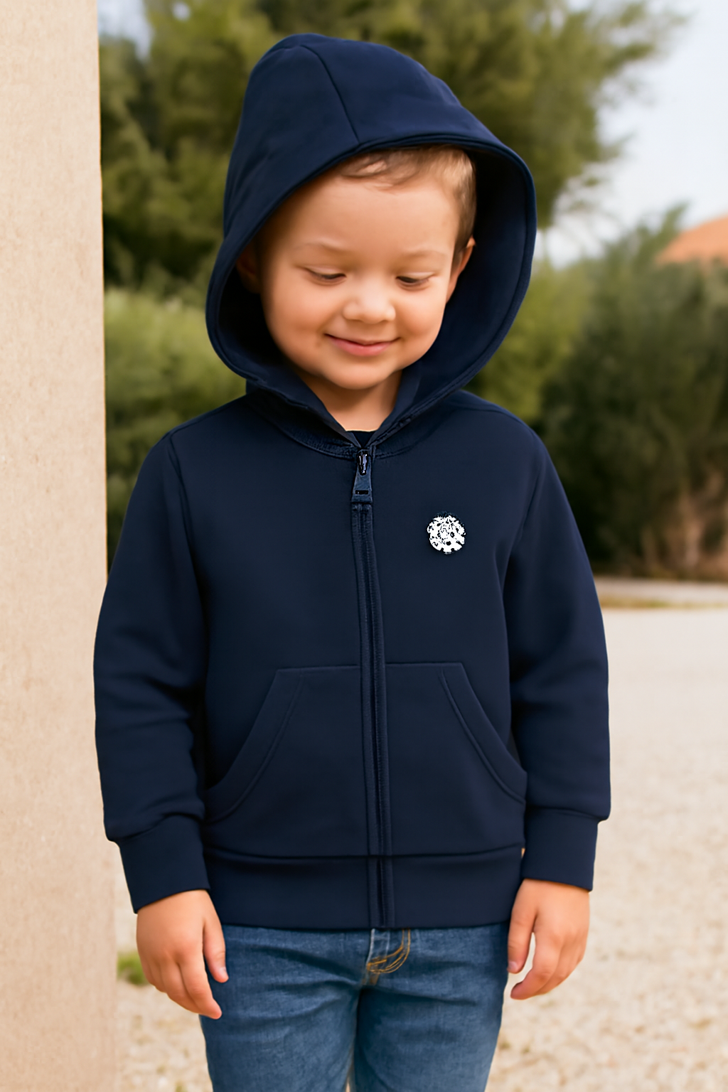 Navy Blue Kids' Zip-Up Hoodie with Snowflake Detail
