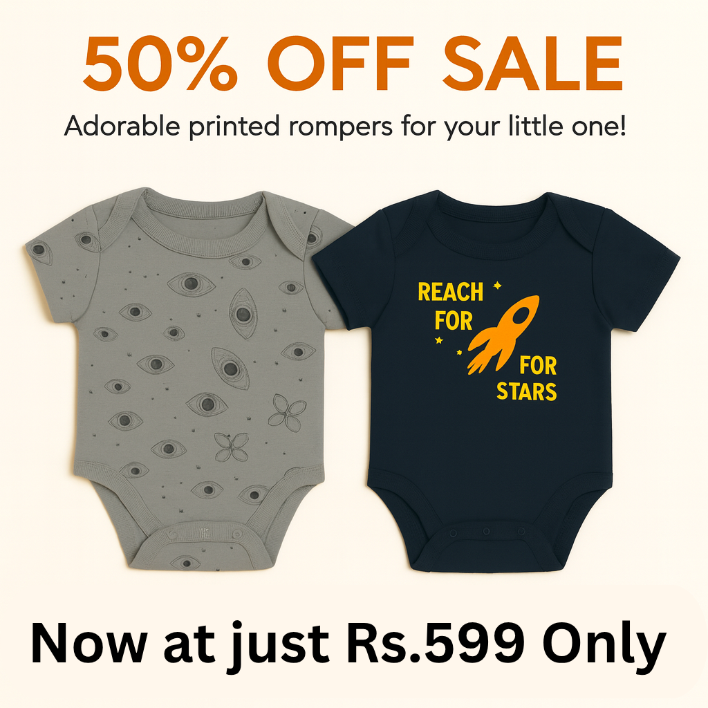 50% Off – Stylish Baby Romper Set (Eye Print & Rocket Design, 2-Pack)