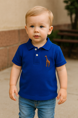 Toddler Boys' Royal Blue Polo Shirt with Giraffe Embroidery – Short Sleeve Casual Tee