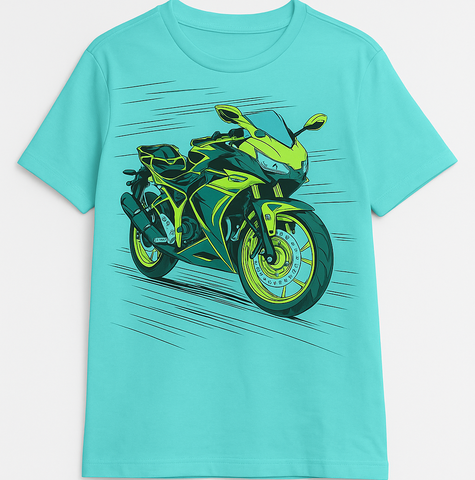 Boys' Turquoise Motorcycle Graphic T-Shirt – Cool & Stylish Casual Wear