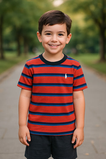 Boys' Striped T-Shirt & Solid Shorts Set – Casual Summer Wear