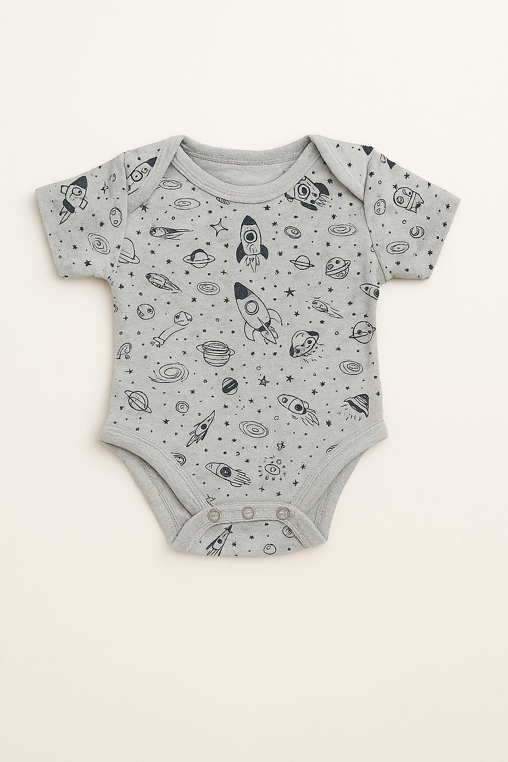 Baby Boys' Grey Space Rocket Printed Cotton Bodysuit – Short Sleeve
