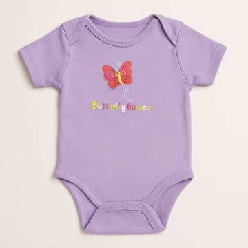 Baby Girls' Purple Butterfly Garden Cotton Bodysuit – Short Sleeve Romper