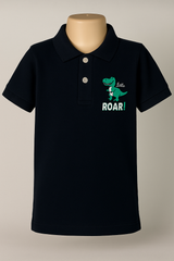 Toddler Boys' Black Polo T-Shirt with Dino Print – Short Sleeve Cotton Tee