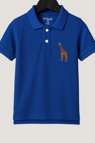 Toddler Boys' Royal Blue Polo Shirt with Giraffe Embroidery – Short Sleeve Casual Tee
