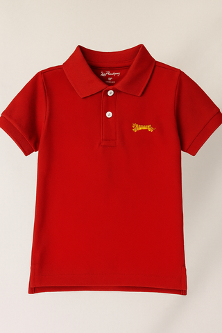 Toddler Boys' Red Polo Shirt with Tiger Embroidery – Short Sleeve Casual Tee