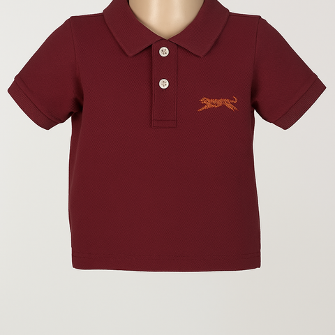 Maroon Tiger Embroidered Cotton Polo Shirt for Toddlers