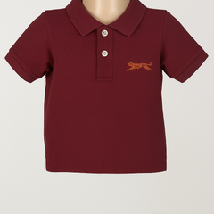 Maroon Tiger Embroidered Cotton Polo Shirt for Toddlers