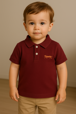 Maroon Tiger Embroidered Cotton Polo Shirt for Toddlers