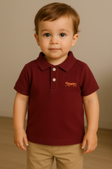 Maroon Tiger Embroidered Cotton Polo Shirt for Toddlers