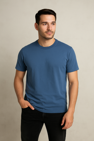 Basic Blue Crew Neck T-Shirt – Back View