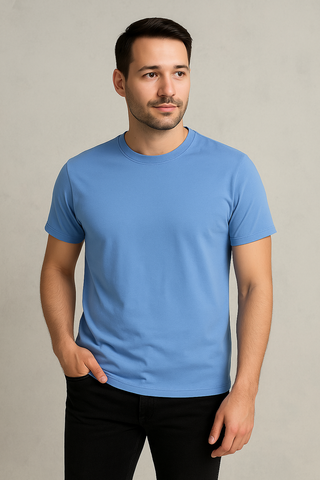 Classic Light Blue Crew Neck T-Shirt for Men