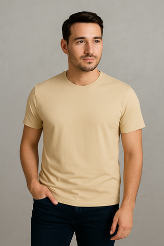 Essential Beige Crew Neck T-Shirt for Men