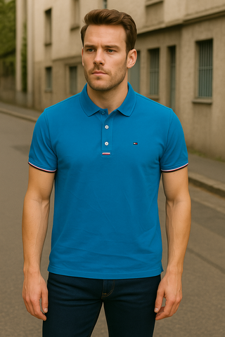 Men’s Classic Blue Polo Shirt with Signature Trim