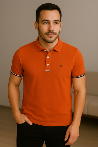 Men’s Classic Fit Orange Polo Shirt with Tipped Collar