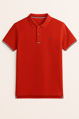 Men's Classic Red Polo Shirt with Contrast Collar Trim