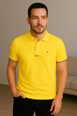 Men's Vibrant Yellow Polo Shirt with Contrast Collar and Cuffs
