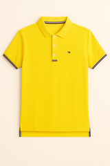 Men's Vibrant Yellow Polo Shirt with Contrast Collar and Cuffs