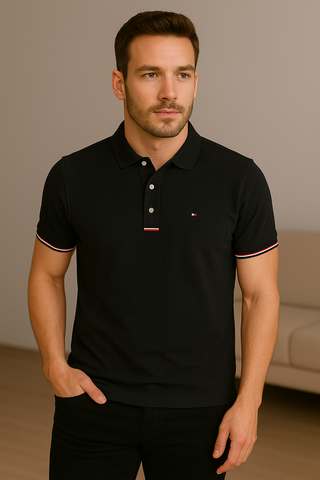 Men's Classic Black Polo Shirt with Signature Contrast Trim