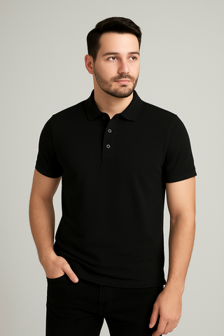 Men's Minimalist Black Polo Shirt with Monochrome Logo