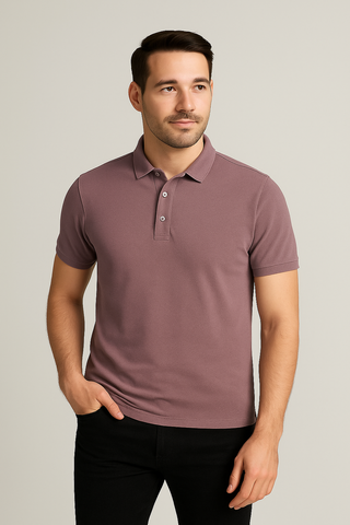 Men’s Mauve Textured Cotton Polo Shirt