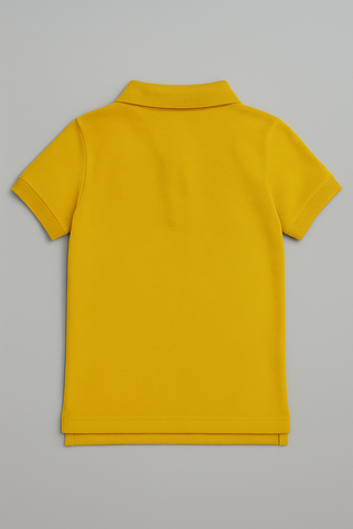 Golden Yellow Polo Shirt with Deer Embroidery for Kids