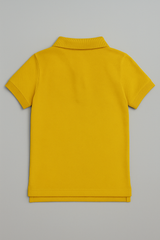 Golden Yellow Polo Shirt with Deer Embroidery for Kids