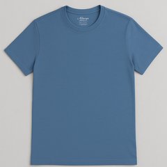 Basic Blue Crew Neck T-Shirt – Back View
