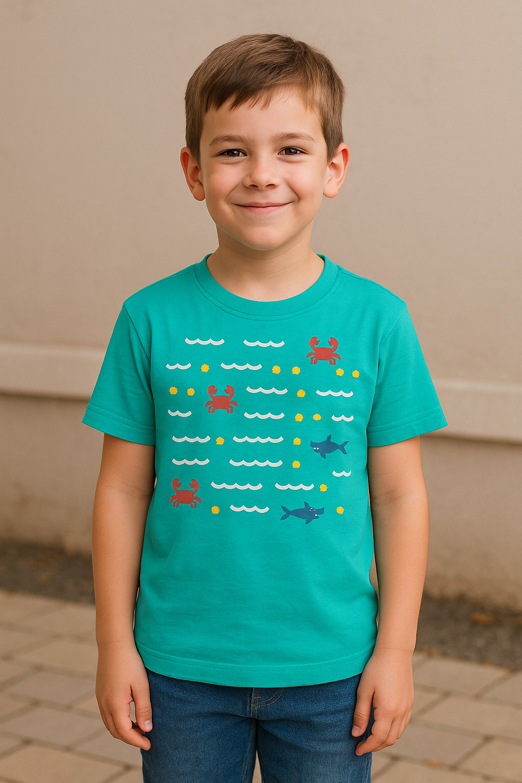 Boys' Aqua Sea Life Graphic T-Shirt -Comfort Wear
