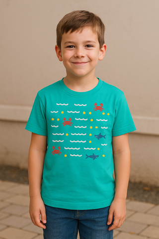 🦀 Boys' Aqua Ocean Adventure T-Shirt – Sea Life Print