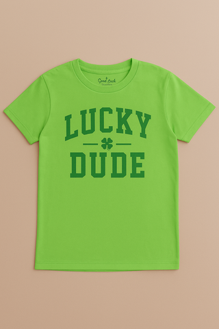 Boys' Neon Green "Lucky Dude" Graphic T-Shirt