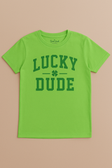 Boys' Neon Green "Lucky Dude" Graphic T-Shirt