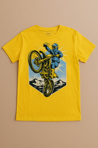 Boys' Yellow Motocross Stunt Graphic T-Shirt