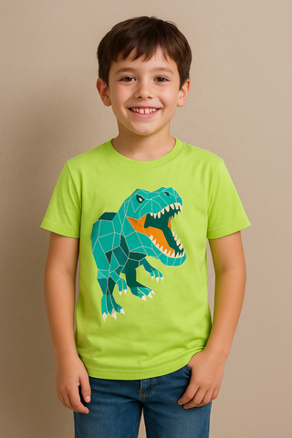 Boys' Neon Green Geometric Dinosaur Graphic T-Shirt
