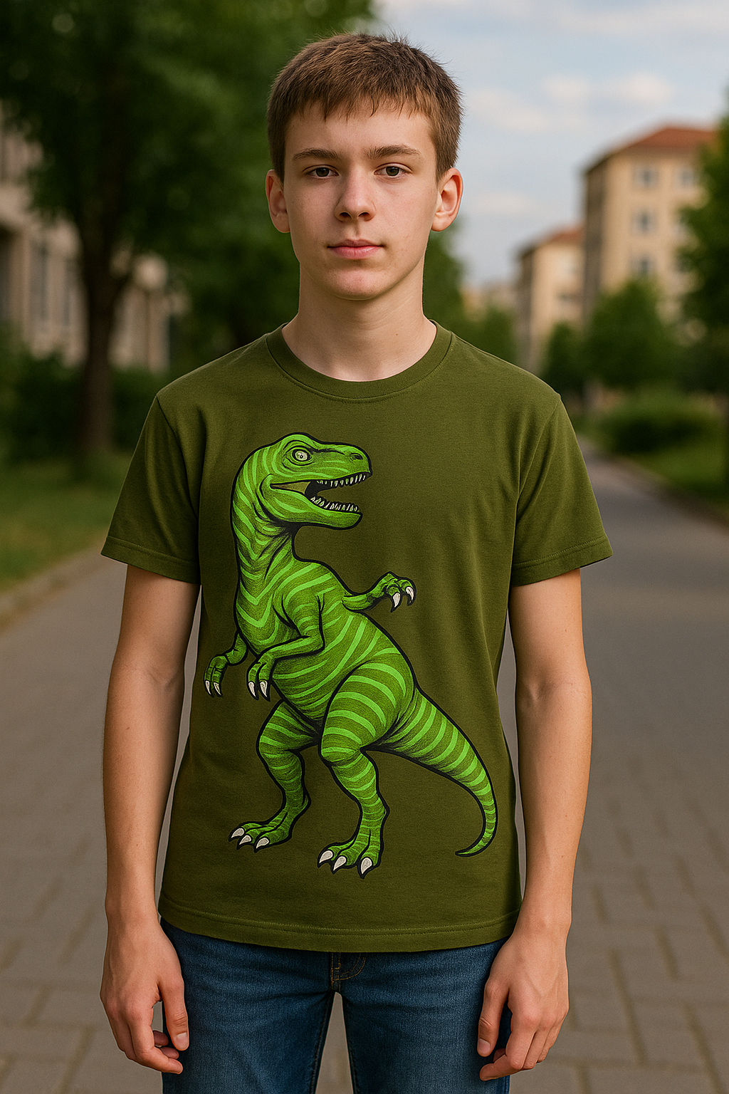 Boys' Olive Green T-Rex Graphic Tee