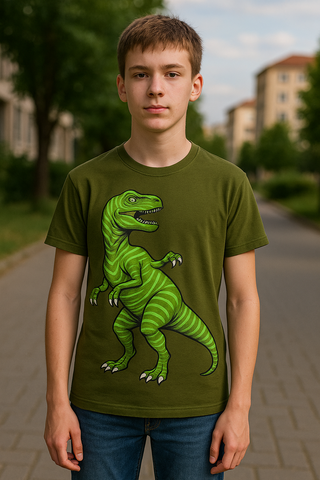 Teens' Olive Green T-Rex Graphic T-Shirt – Bold Dino Style